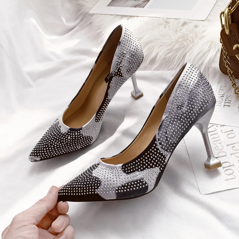 Fashion mixed-color Fretwork Pumps Women Autumn Party Wedding High Heels Shoes Woman Sexy Footwear New 2022