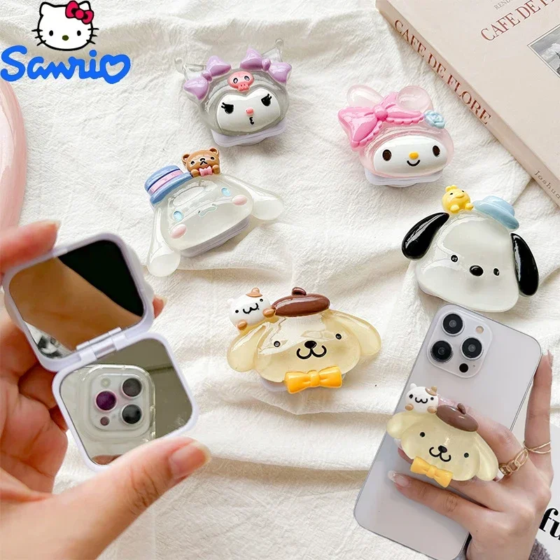 

Kawaii Hello Kitty Mirror Phone Stand Paste My Melody Kuromi Cinnamoroll Cartoon Retractable Touch Up Girl Phone Decorative Gift