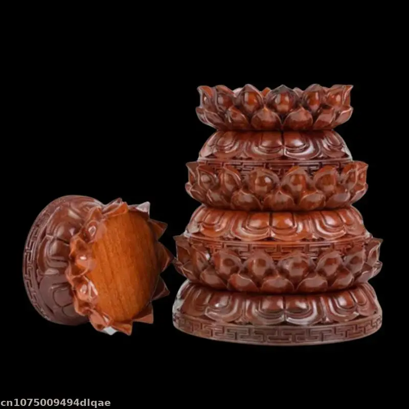 Natural Solid Wood Lotus Pedestal Crafts Vase Coffee Tea Display Stand Woodcarving Buddha Guanyin Bodhisattva Altar Table Base
