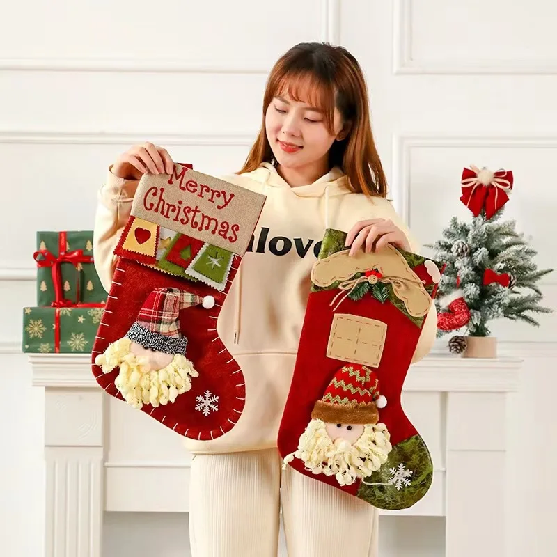 

Christmas Stockings Socks Santa Snowman Hanging Xmas Tree Ornaments Christmas Decor for Home New Year Navidad Candy Gift Bags