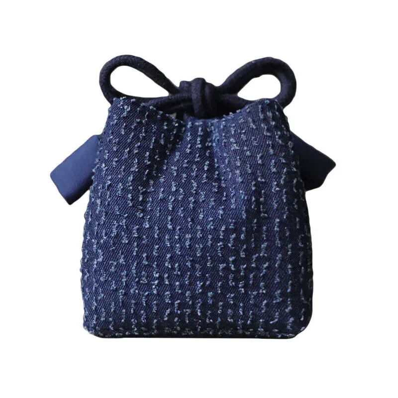 Portable Denim Tea Set Organizer Bag with Large Storage Capacity