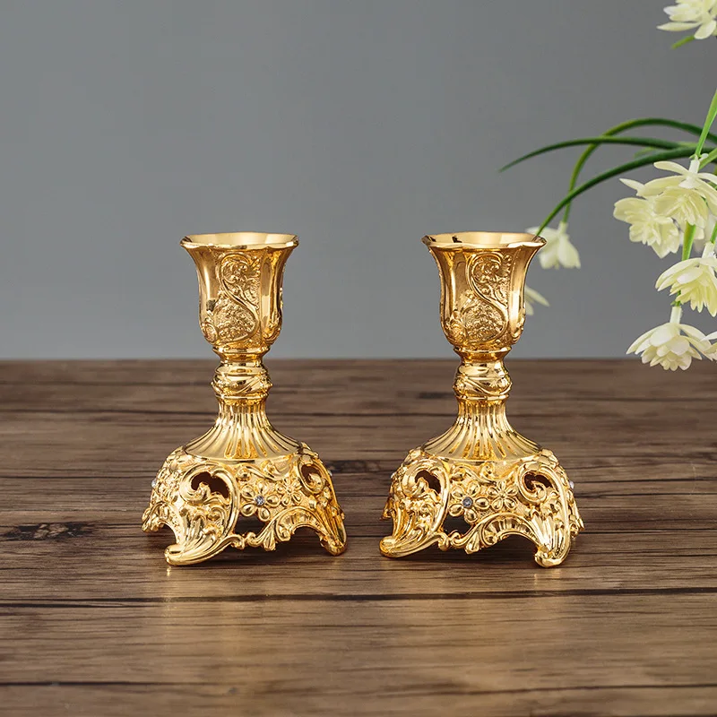Gold Silver Candle Holder 2Pcs Europe Wedding Metal Candle Stand God Candlesticks Metal Antiques Table Home Decoration candle holders