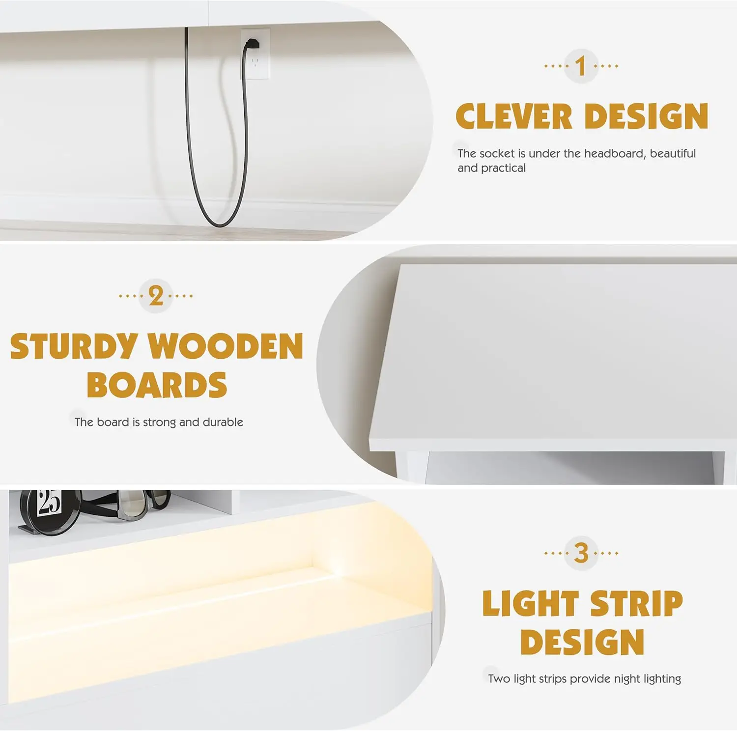 King Size Headboard for Bedroom, & 2 LED Lights, Engineered Wood Headboards, Noise-Free HeadBoard King Size with Storage