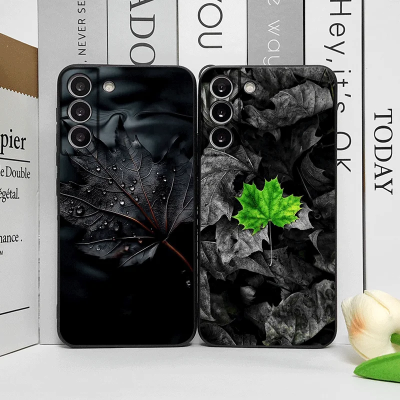 Sleek Black Maple Leaf Printed Phone Case - Soft Cover Design