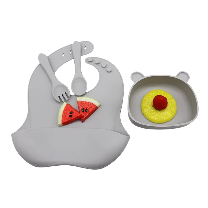 Baby independent eating training bowl soft silicone easy to clean with suction cup shape simple baby children tableware set 3