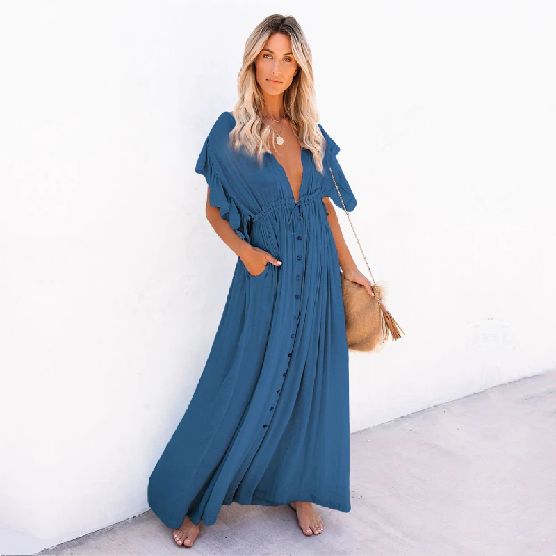 Sexy Bikini Cover-ups Long Tunic Casual Summer Beach Dress Elegant Women Large Beach Wear Swim Suit Cover Up White Bohemian