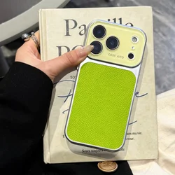 Luxury Litchi Texture PU Leather Phone Case with Large Window and Shockproof Glass Lens Cover - iPhone 15 (Green)