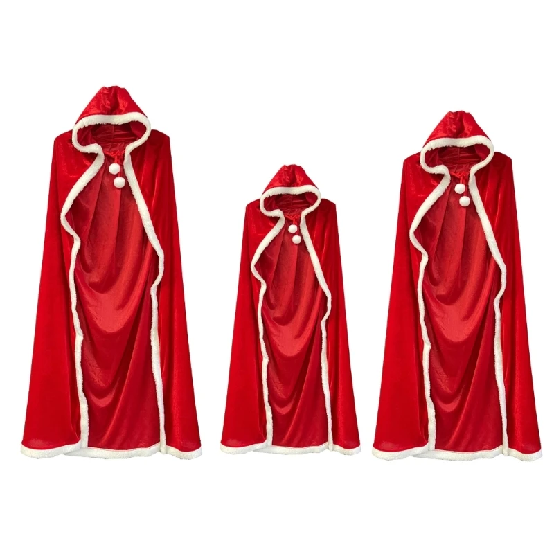 Full Length Hooded Red Cloak Christmas Santa Tie Up Fancy Cape Robe stylish santa claus cape solid autumn winter thick windproof cloak robe cape christmas cloak