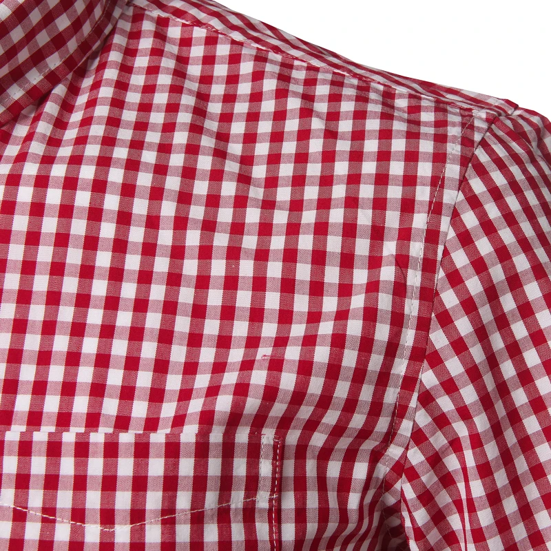 Mens Red Small Plaid Shirts Summer Short Sleeve Cotton Dress Shirts Business Casual Button Down Chemise Homme Camisa Masculina 5
