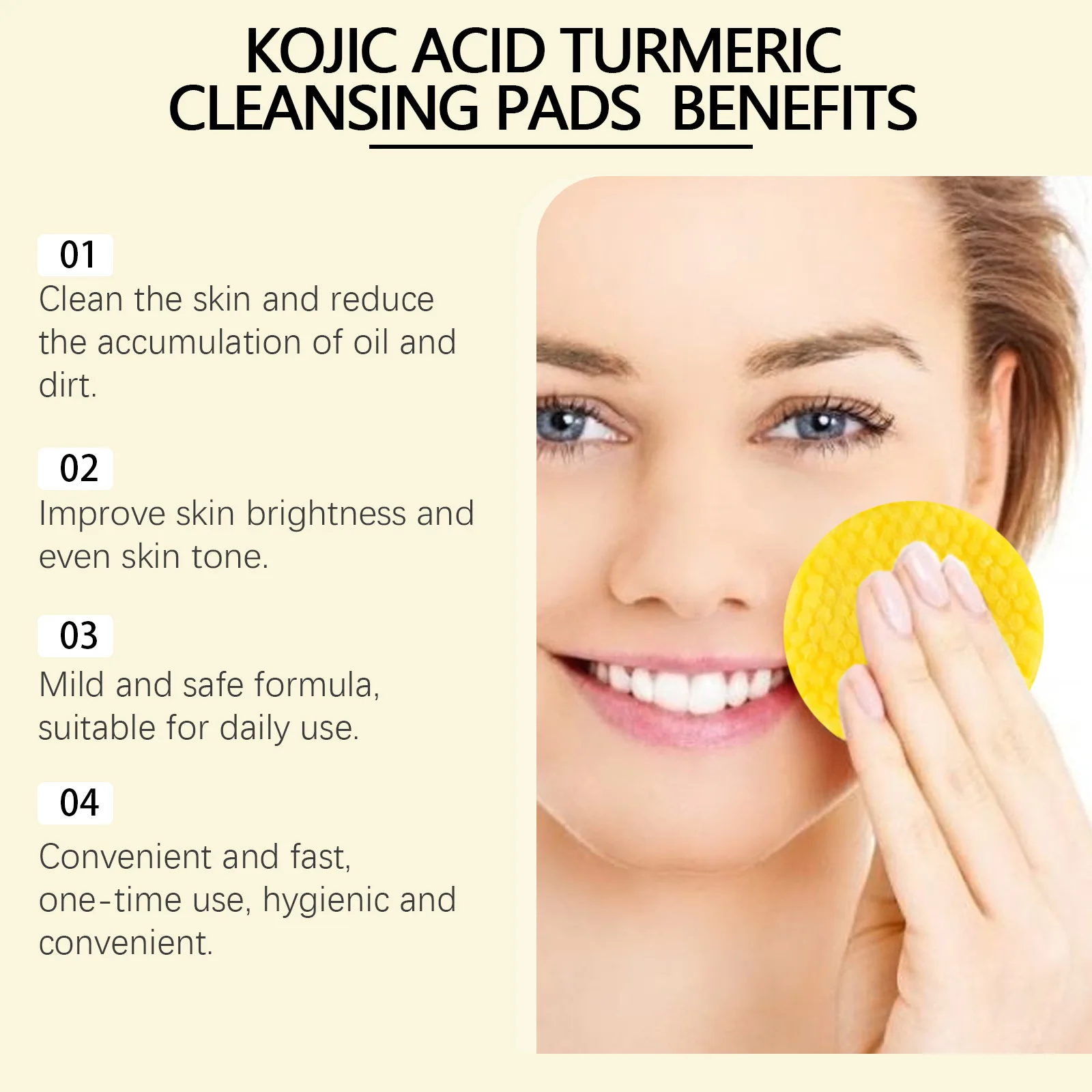 Turmeric Kojic Acid Cleansing Pads Exfoliating Remove Dead Skin Acne Fade Melanin Oil Control Nourish Glow Facial Wash Sponges 6