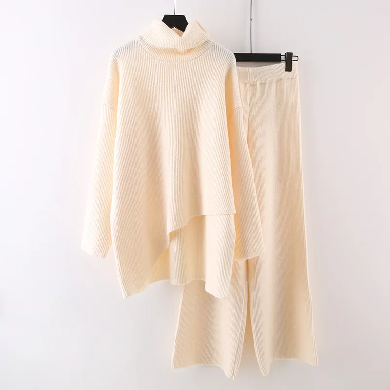 2023 Fall Suit Loose Versatile Fashion High Collar Sweater Suit Slimming Solid Color Loose Two Piece Sets Outfits Y2k Clothes