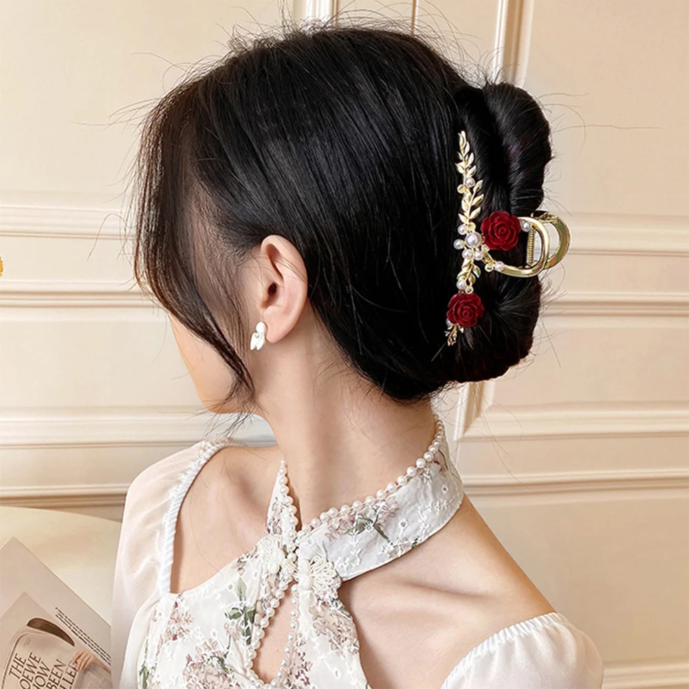 Hairpin Women's Pearl Gold Alloy Flower Shark Clip Grips Jaw Clips Claw for Thick 2