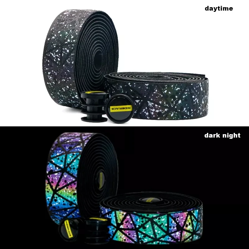 Road Bike Reflective Handlebar Tape Cork Cycling Damping Anti-Vibration Wrap EVA PU Bicycle Comfortable Rainbow Bar Belt bike handlebar tape