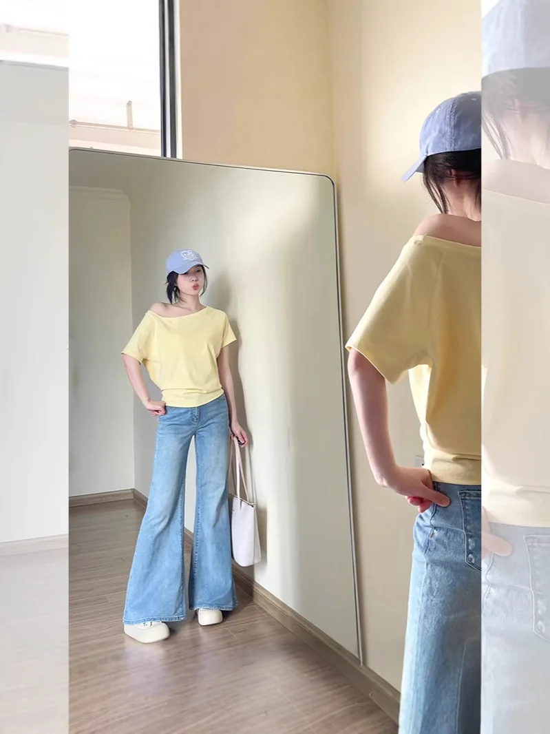 Off Shoulder T-Shirt Womens Korean Clothing Lace Detail Trim Sweet ...