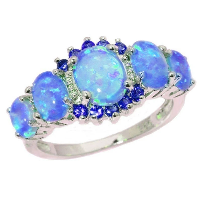 Exquisite Blue / Green Oval Opal Simulation Stone Rings For Women Banquet Party Jewelry Charming Gift
