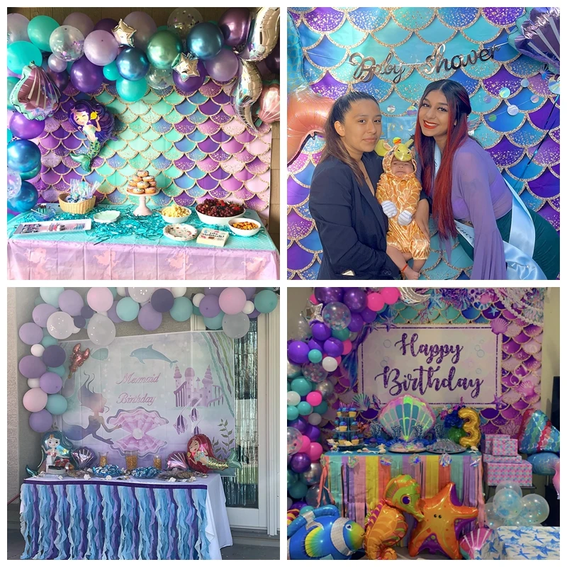 Photo Backdrop Mermaid Birthday Party Backdrop for Girls Tail Seabed Scales Shell Princess Baby Shower Photography Background Decor Photo Props