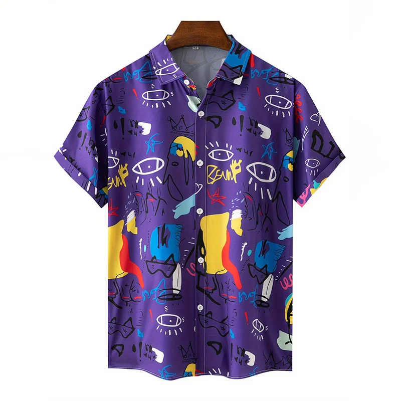 Camisa hawaiana con gráfico abstracto colorido para hombres, blusa con estampado 3D de juego de pelota de cocotero, camisas hawaianas de manga corta para mujeres y niños