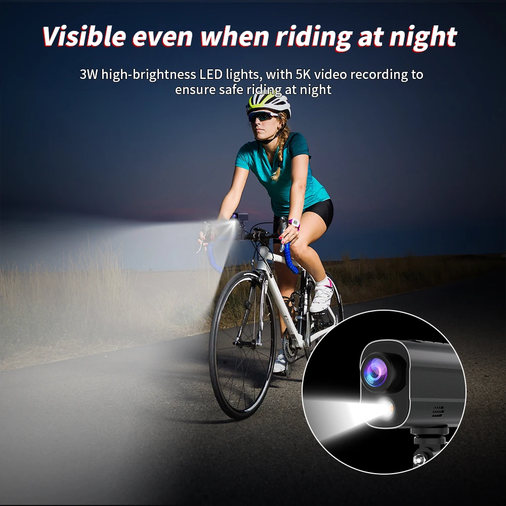 5K Action Camera Road Bike Motorcycle Helmet Camera Anti Shake Riding Bicycle Drive Recorder with Led Light WIFI Sport DV 6