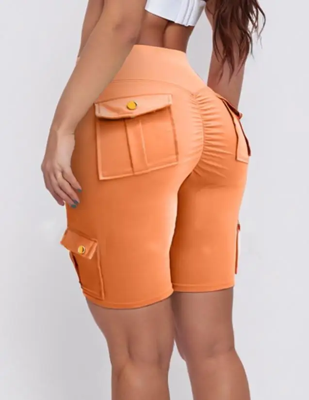 Women's Shorts 2024 Summer Fashion Ruched Quick Dry Pocket Design High Waist Casual Skinny Plain Daily Sports Yoga Shorts
