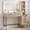 Fluted Makeup Vanity Desk with Large Mirror and Lights, Big Vanity Table with Drawers, Storage Shelves and Charging Station 1