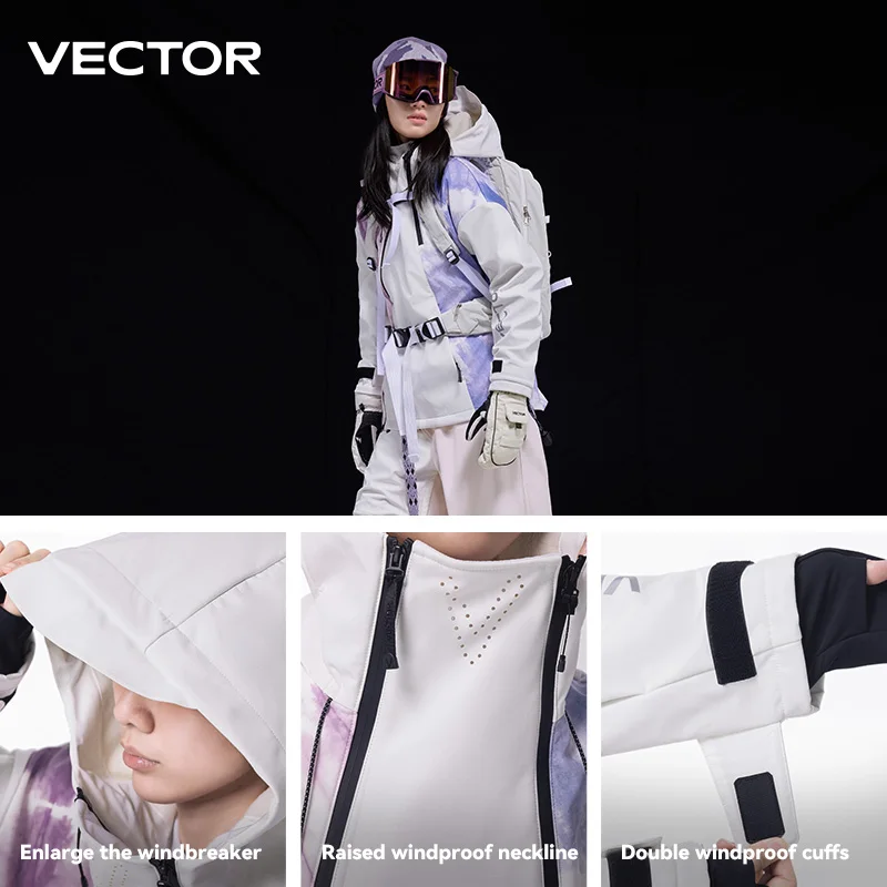 VECTOR Men and Women Splicing Skiing Top Waterproof Windproof Warm Durable Indoor and Outdoor Snowboard Jacket
