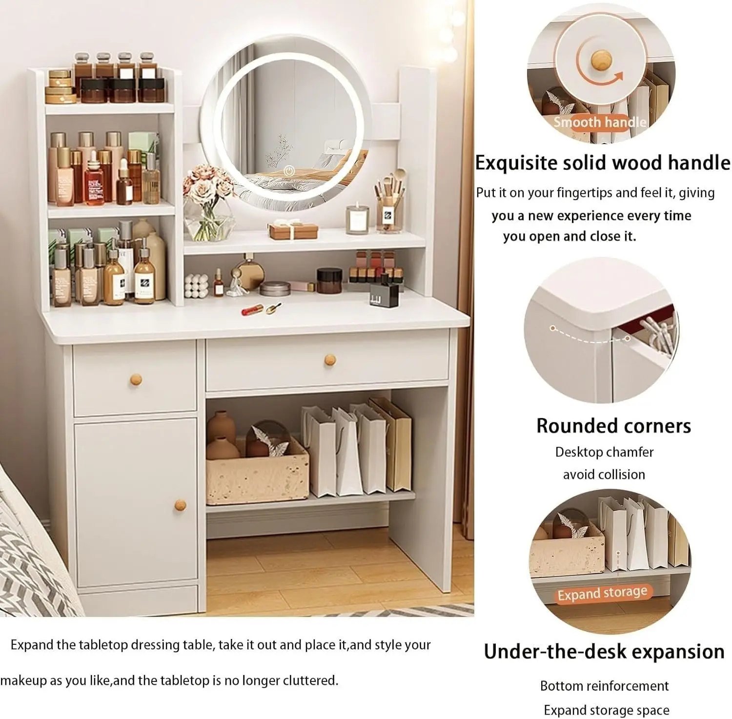Items makeup dressing table box container drawer nordic organizer woman coiffeuse dressers Makeup Table with Drawers Vanity Desk with Mirror and led Lights 3 Lighting Mode Multifunction