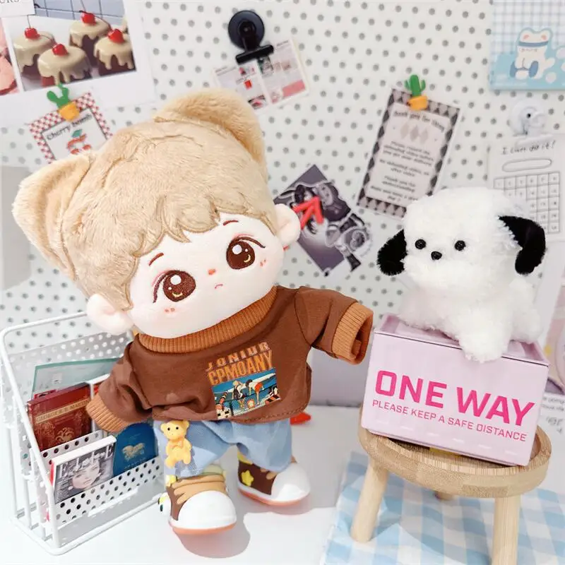 

20cm Kawaii Doll Clothes 2Pcs Blue Jeans Brown Hoodies Boy Suit DIY Clothing Accessories for Girls Fans Kids Collection Gifts