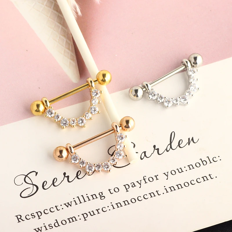 Fashion Crystal gems zircon nipple barbell nipple rings for women sexy body piercing jewelry wholesales mix 3 color