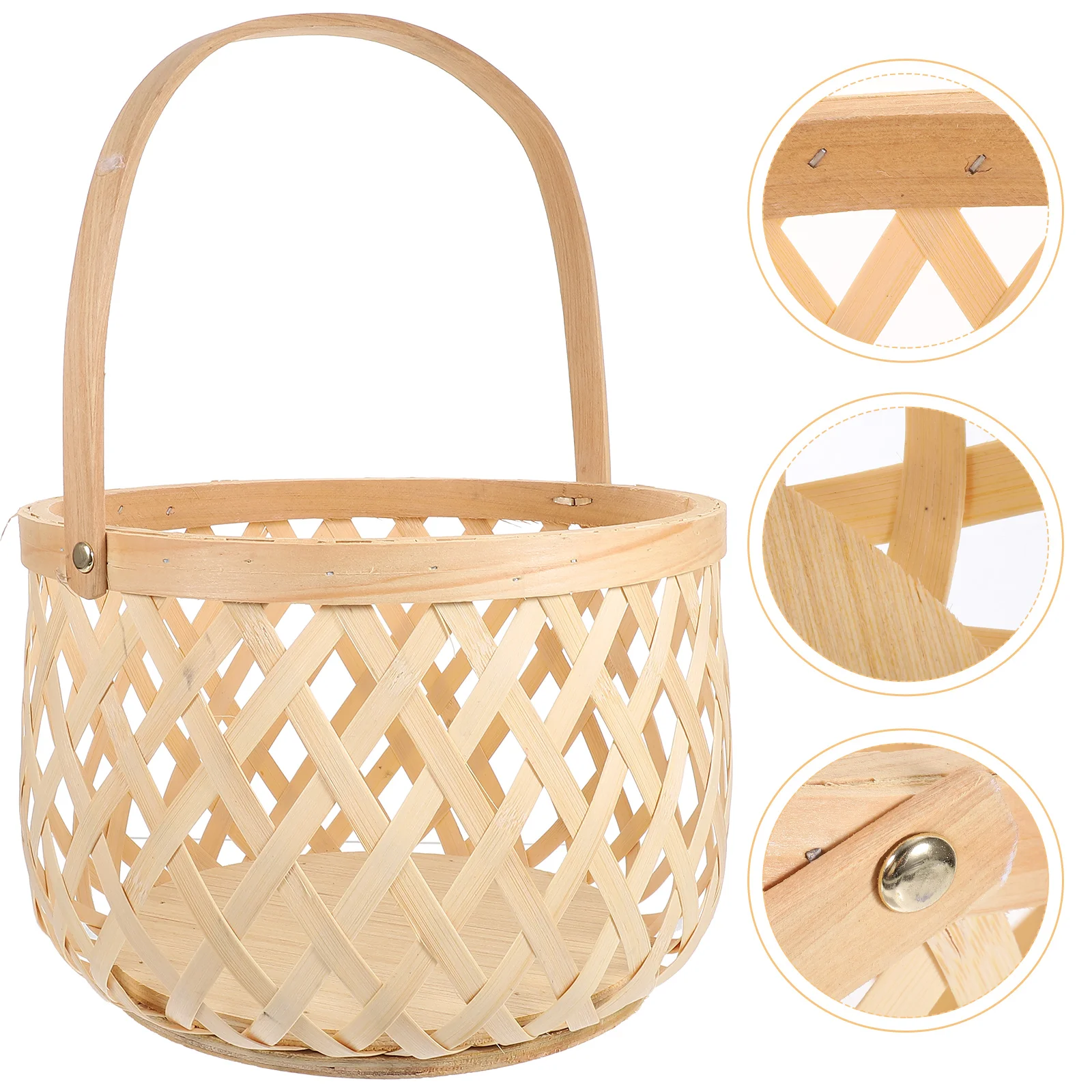 

Portable Storage Holder Hamper Manual Basket Bamboo Weaving Handmade Handle Bag Creative
