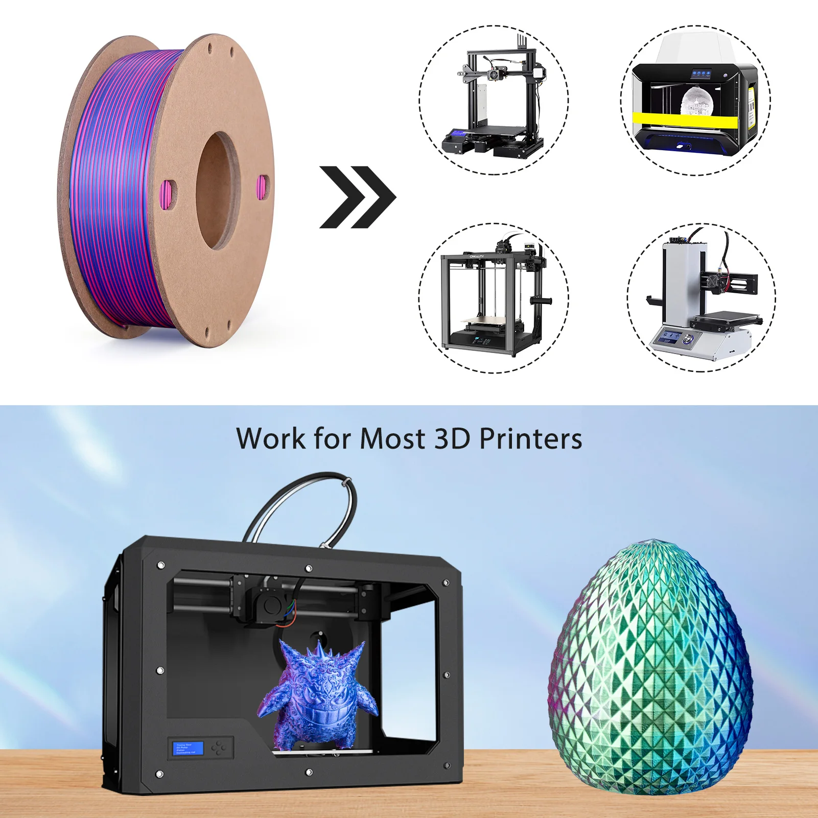 Filamento de seda PLA para impresora 3D, 250g, 3 colores en 1, 1,75mm, compatible con la mayoría de impresoras FDM, rosa, rojo, azul oscuro, Verde
