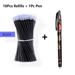 Erasable Gel Pen Set with 0.5mm Needle Tip - Smooth Writing Office and School Supplies (1Pen 10 Refill Black)