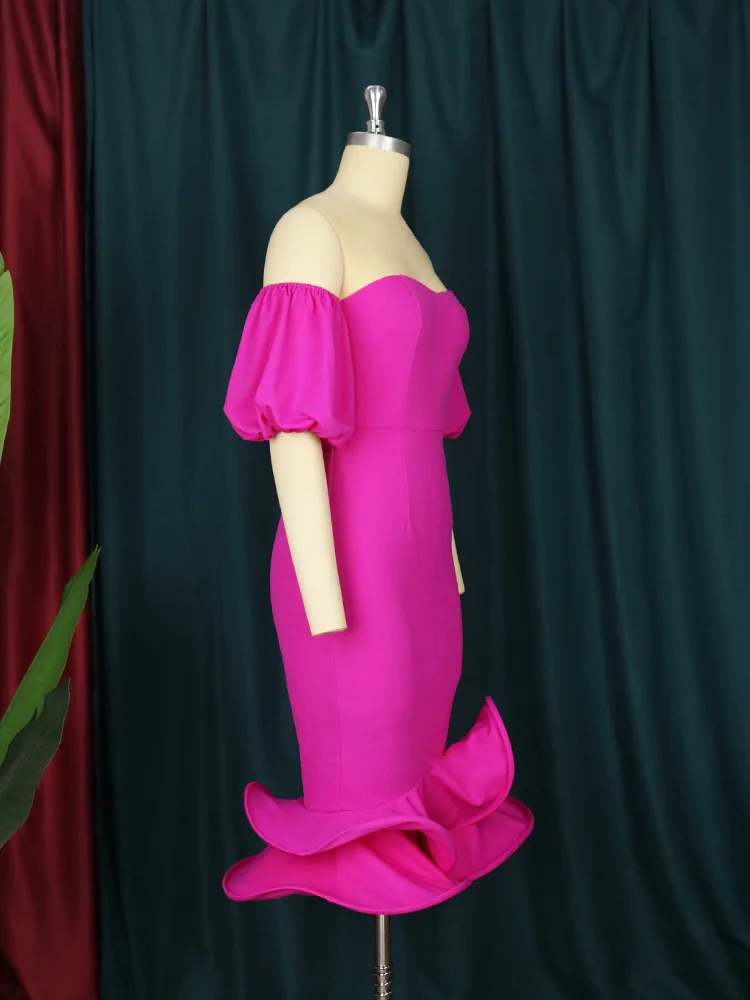 Plus Size Women Party Dress Puff Sleeve Ruffle Chic And Elegant Dresses Female Evening Ourwear 2023 Spring Casual Birthday Robe