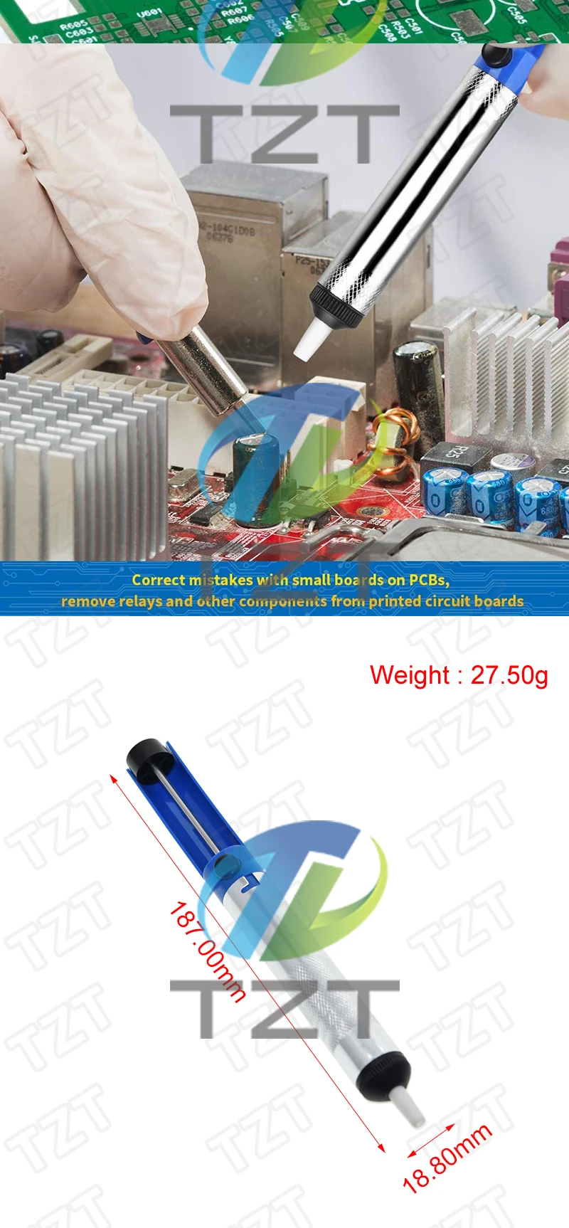 Aluminium Metall Entlötpumpe Saug-Zinn Gun Löten Sucker Stift Entfernung Vakuum Lötkolben Desolder Hand Schweißen Werkzeuge – Detail 3