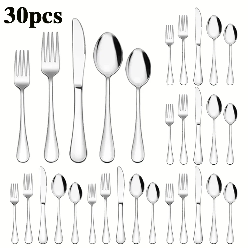 30-piece stainless steel western tableware set cross-border selling 6 people with high-grade silver steak knife and fork set.