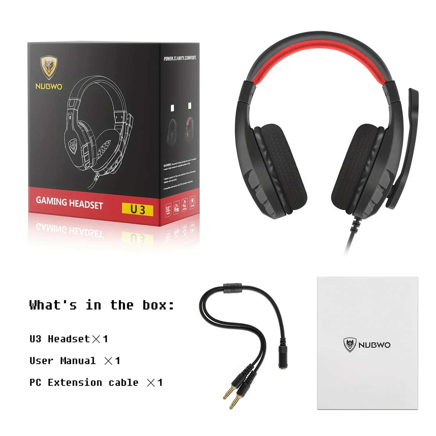 NUBWO U3 3.5mm Gaming Headset for PC, PS4, PS5, Laptop, Xbox One, Mac, IPad, Over Ear Volume Control with Mic Headphones
