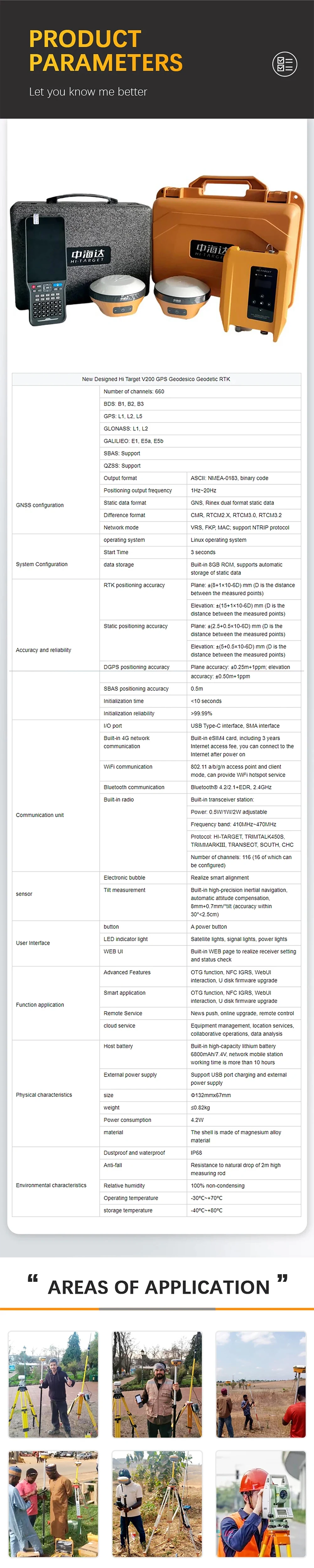 Hi Target V200 GNSS RTK, IMU Tilt Survey Function, Support Google Maps Loading,