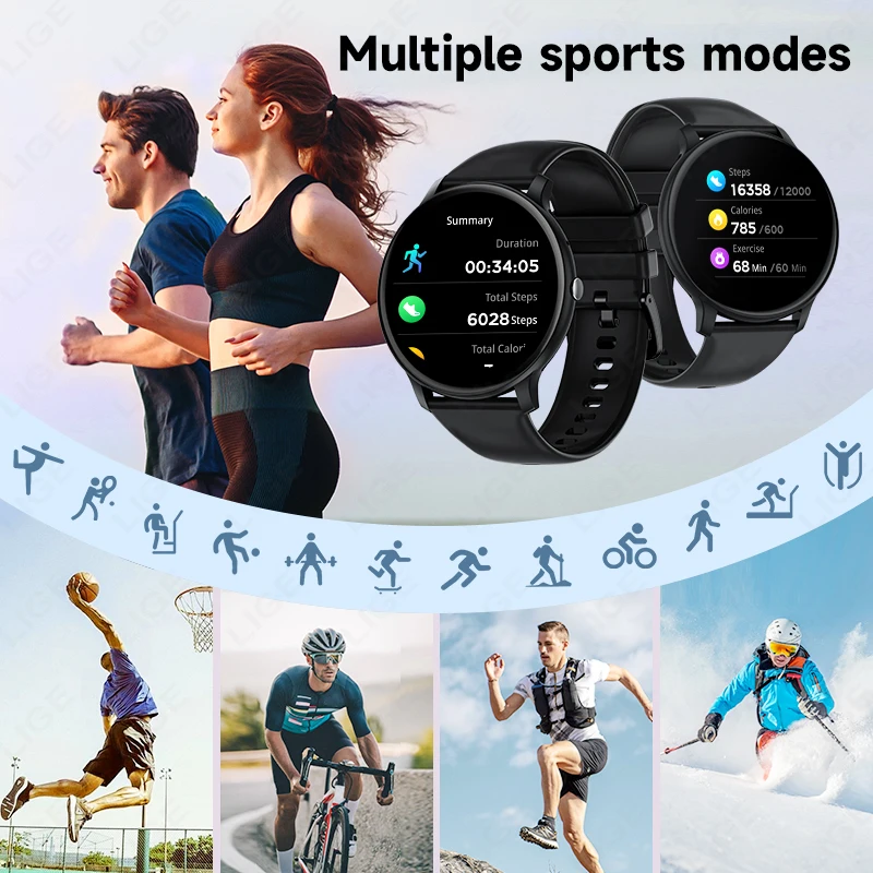 LIGE Smart Watch Men Women Outdoor SOS Sport Fitness Watch Man Bluetooth Call For Android IOS Health Monitoring Smartwatch Men