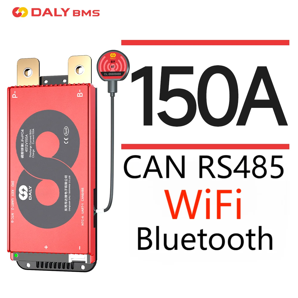 DALYBMS 블루투스 와이파이 에너지 저장 시스템 인버터 전원 공급 장치, 최신 2024 Lifepo4 4S BMS 12V RS485 CAN 24V 48V 배터리 팩