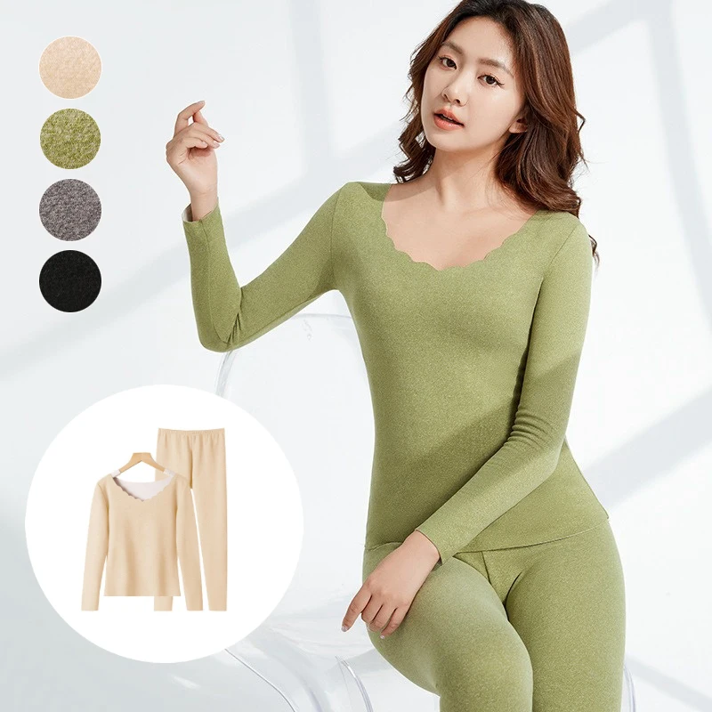 Women's Seamless Thermal Underwear Set, Keep Warm in Winter, Long Sleeve Top and Bottom Suit