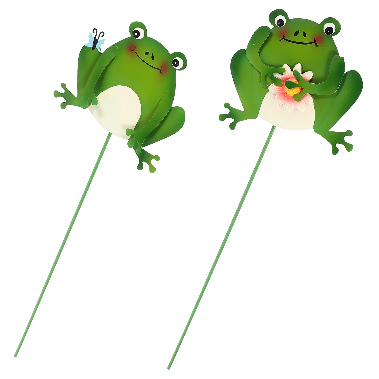 

2 Pcs Lawn Landscape Layout Garden Stakes Metal Decor Wood Pile Frogs Iron Yard Ornament