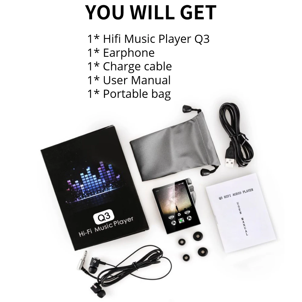 オリジナルQ3高解像度DSD256 MP3ハイファイプレーヤー、yophoonタッチ