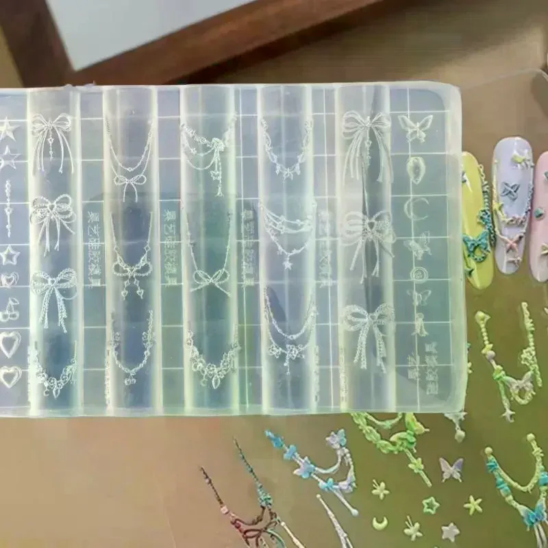 드래곤 본 3D 실리콘 네일 몰드 꽃 리본 별 체인 네일 템플릿 DIY 네일 아트 장식 매니큐어 디자인 도구