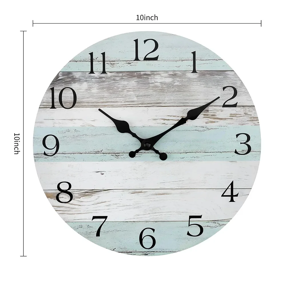 10Inch Silent Non-Ticking Wall Clocks Coastal Country Style Living Room Kitchen Bathroom Bedroom Laundry Room