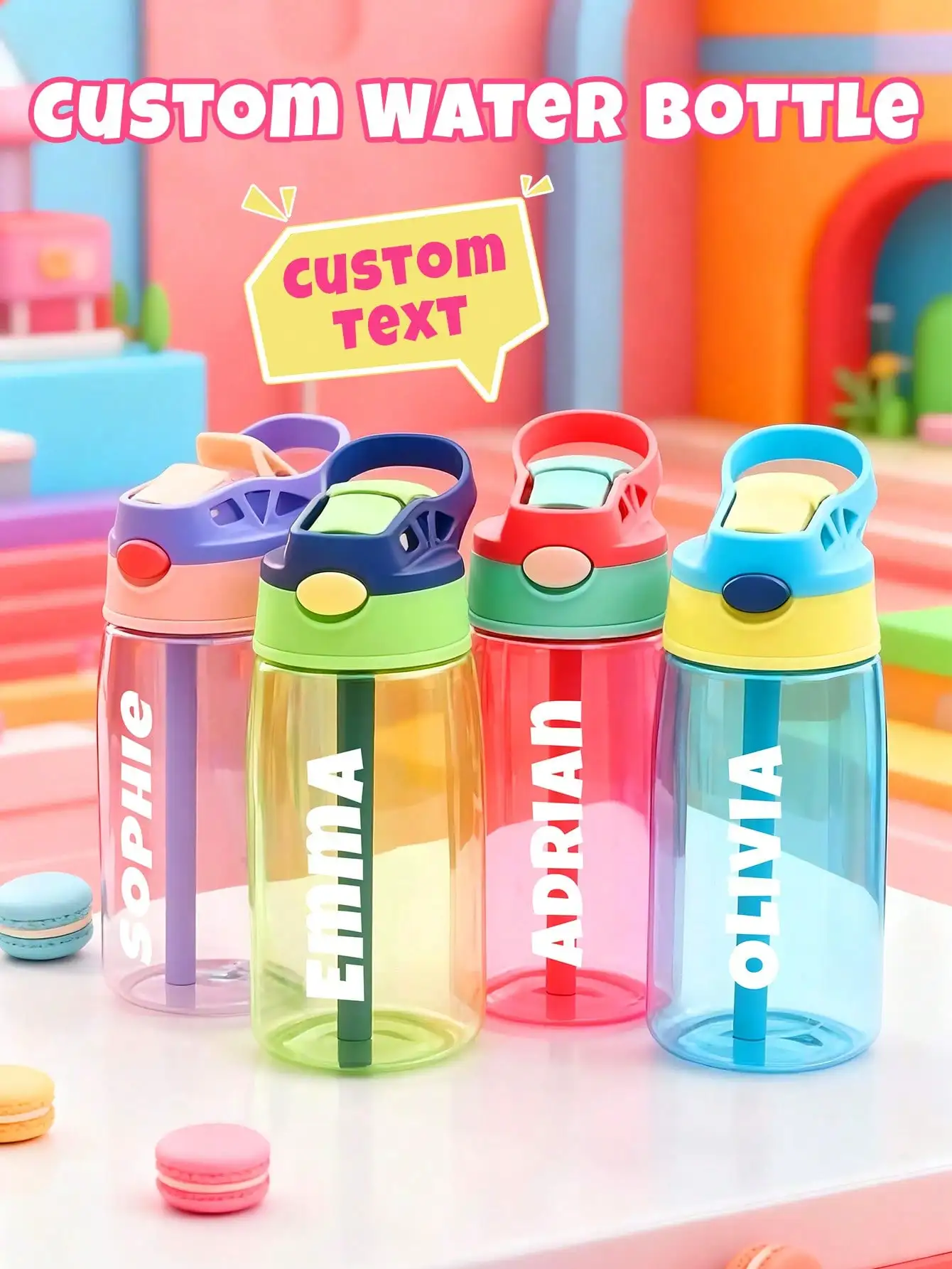 Custom Water Bottle Personalized Name Cup with Straw and Lid 16oz 480ml Gift for Him Her Home Office