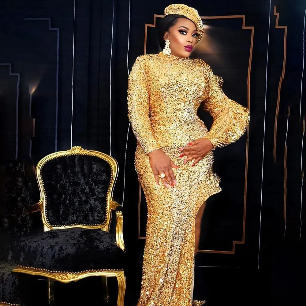 

Female Dress Gold Sequined Long Dress With Cap Elastic Sequined Long Sleep Dress Elegant Party Dress For Women 2023 With Hat