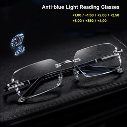 Elegant Rimless Diamond Blue Light Blocking Glasses - +400 (Clear)