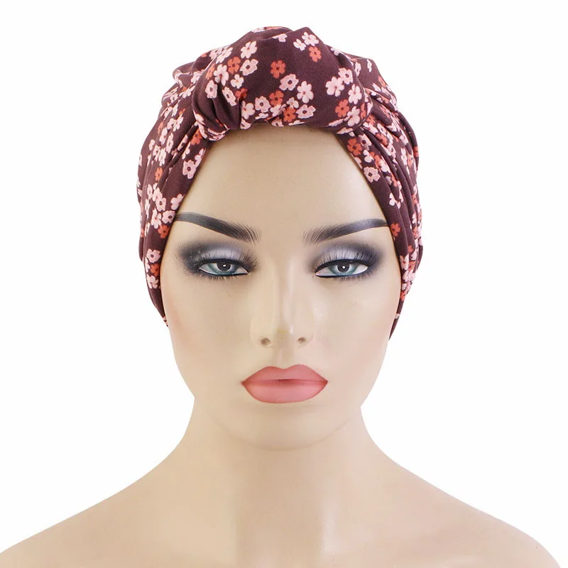 Top Knot Horns Turban Cap Muslim Fashion Hijab Hat Knotted Headscarf Hat Islam Abaya African Head Wrap Women Print Bonnet Chemo