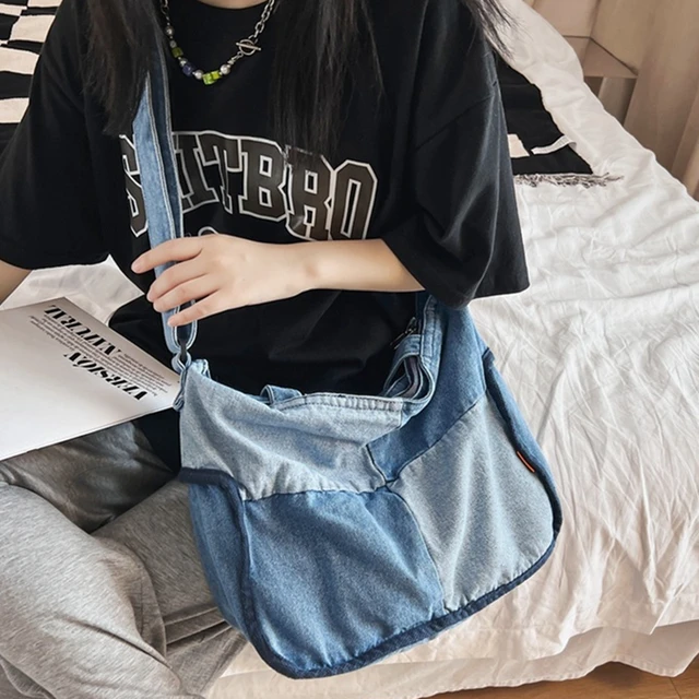 Female 90s Fashion Y2K Grunge Denim Fabric Tote Bag Women Casual