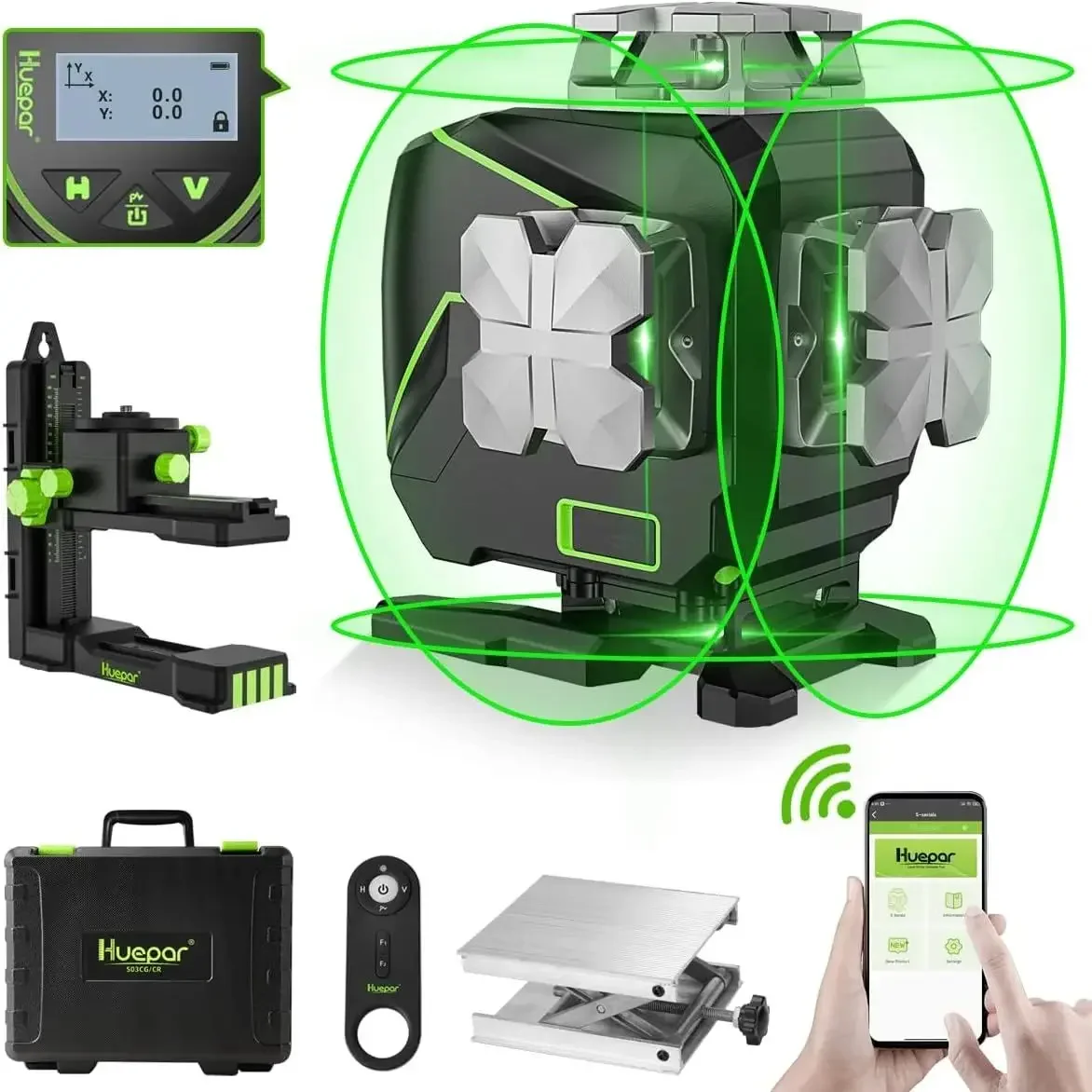 Laser Level 16 lines 4D Cross Line Bluetooth & Remote Control Green Beam
