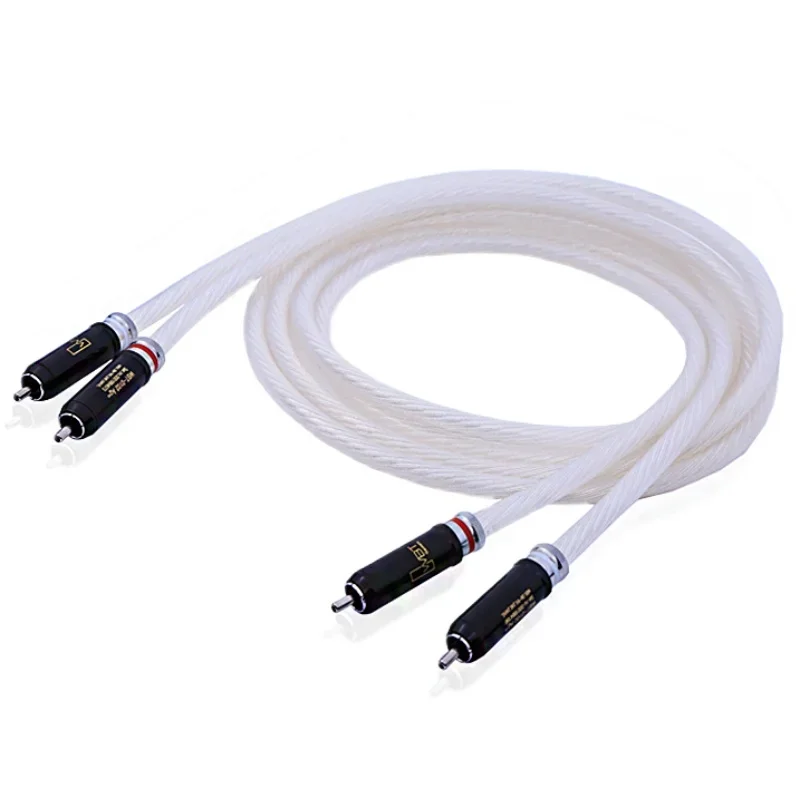 

Пара RCA-кабелей 5N OCC, однокристальный серебристый Hi-Fi аудио кабель для соединения, штекер-штекер, родиевый штекер